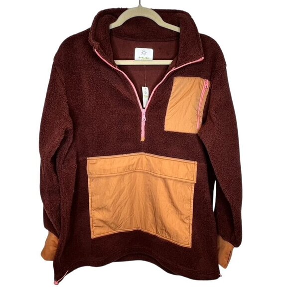 Offline By Aerie Sherpa Fleece Quarter Zip Sweater Small Front Pouch NWT - Picture 2 of 6